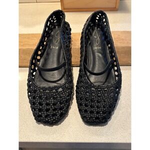 Joie Black Woven Leather Mary Jane Ballet Flats Square Toe Strap Women's ~ 9